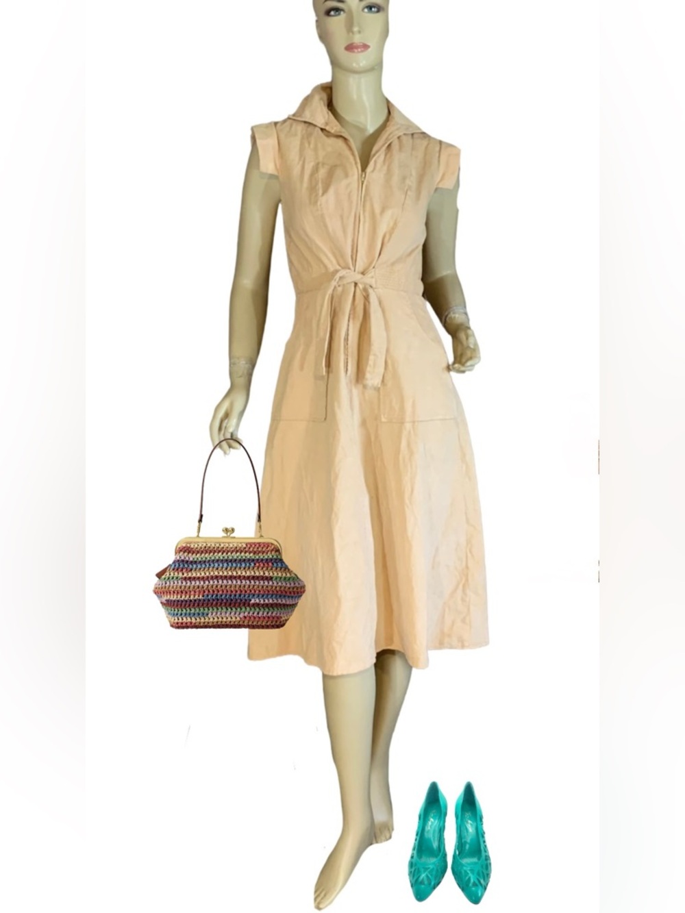 VINTAGE BYER TOO TAN LIGHTWEIGHT CORDUROY 1970'S SHIRT DRESS (5/S)